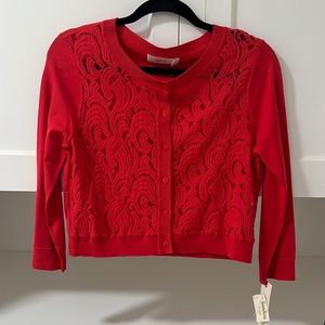 NWT Cropped Lace Cardigan in Strawberry Red